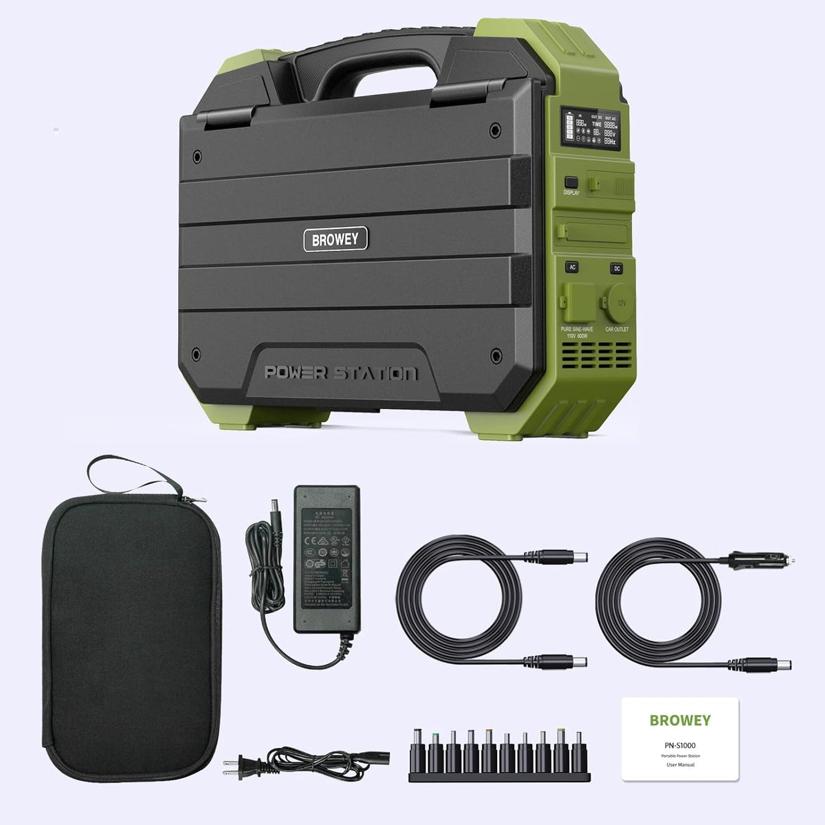 BROWEY Portable Power Station, 1000W (Peak 2000W) Solar Generator with Built-in Solar Panel, 614WH LiFePO4 Battery Pack, AC/DC/USB/PD Outputs, for Outdoor Camping, RV Travel, Emergency Preparedness